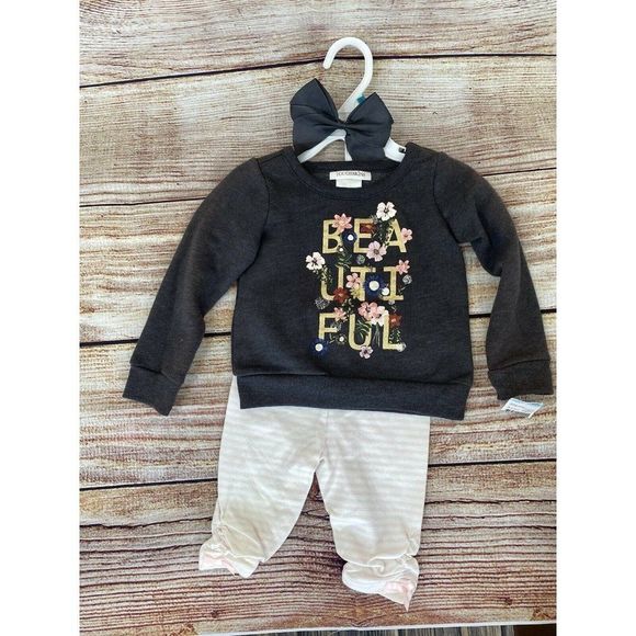 COPY - Toughskins Infant Girl 3 PC Set  Sweater Shirt Gray Leggings Hair Bow/ P… - Picture 2 of 10